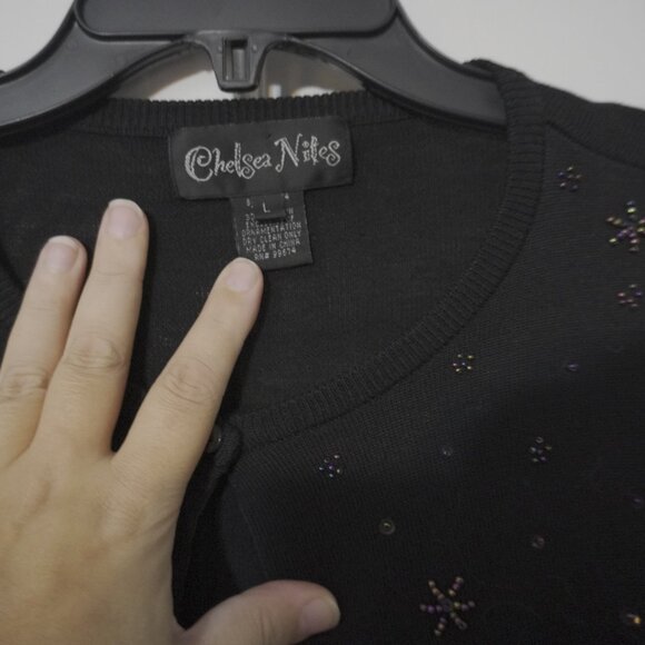 Vintage Y2K Iridescent Bead Black Chelsea Niles Cardigan Size L - Picture 4 of 5